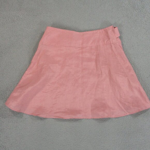 Free People Skirt Womens 8 Pink Linen Blend Higher Ground Skater Belted Zip Cute - Picture 2 of 14
